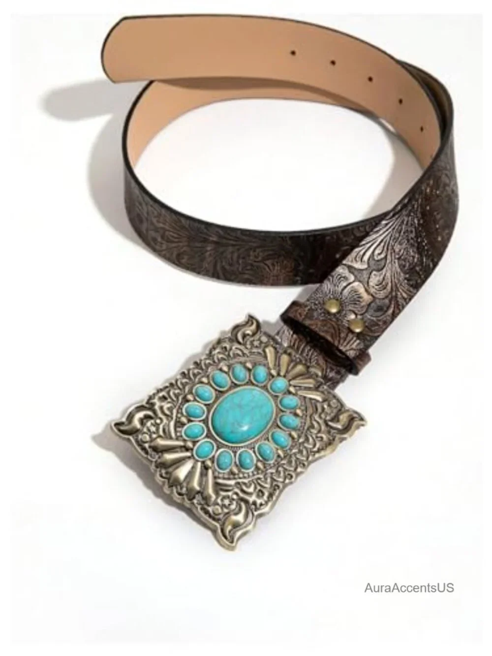 Turquoise Concho Cowgirl Belt - Bohemian Leather - Festival Ready